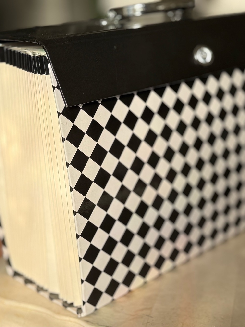 Black & White Checker Pattern Accordion File Organizer